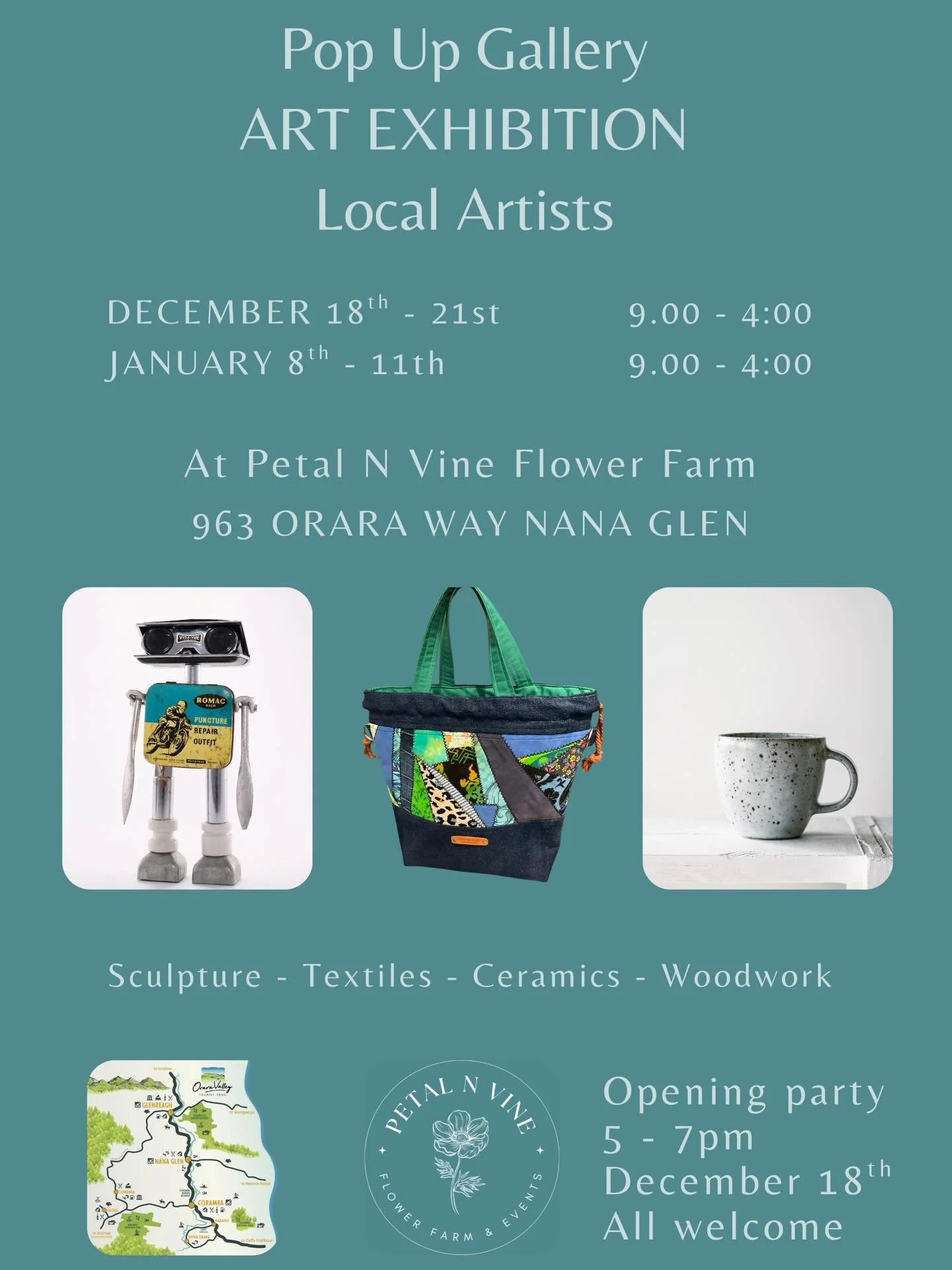This is your invitation to join us for the official opening of our first Pop-Up Gallery! 
We&rsquo;d love to see you on the flower farm from 5 - 7pm on the 18th of December 🥂

#visitnsw #coffscoast #flowerfarm #oraravalley #nanaglen
