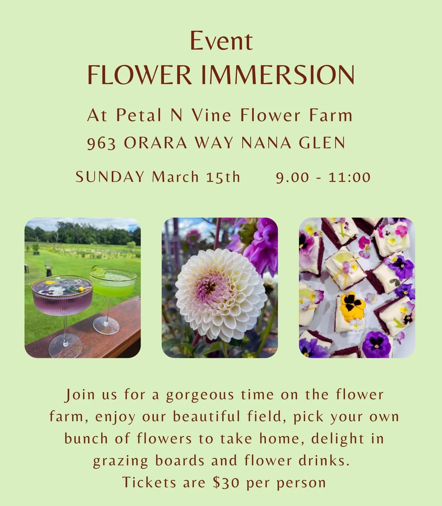 Join us on Sunday March 15th at @petalnvineflowers 🌸

Tickets in the link in our Bio xo