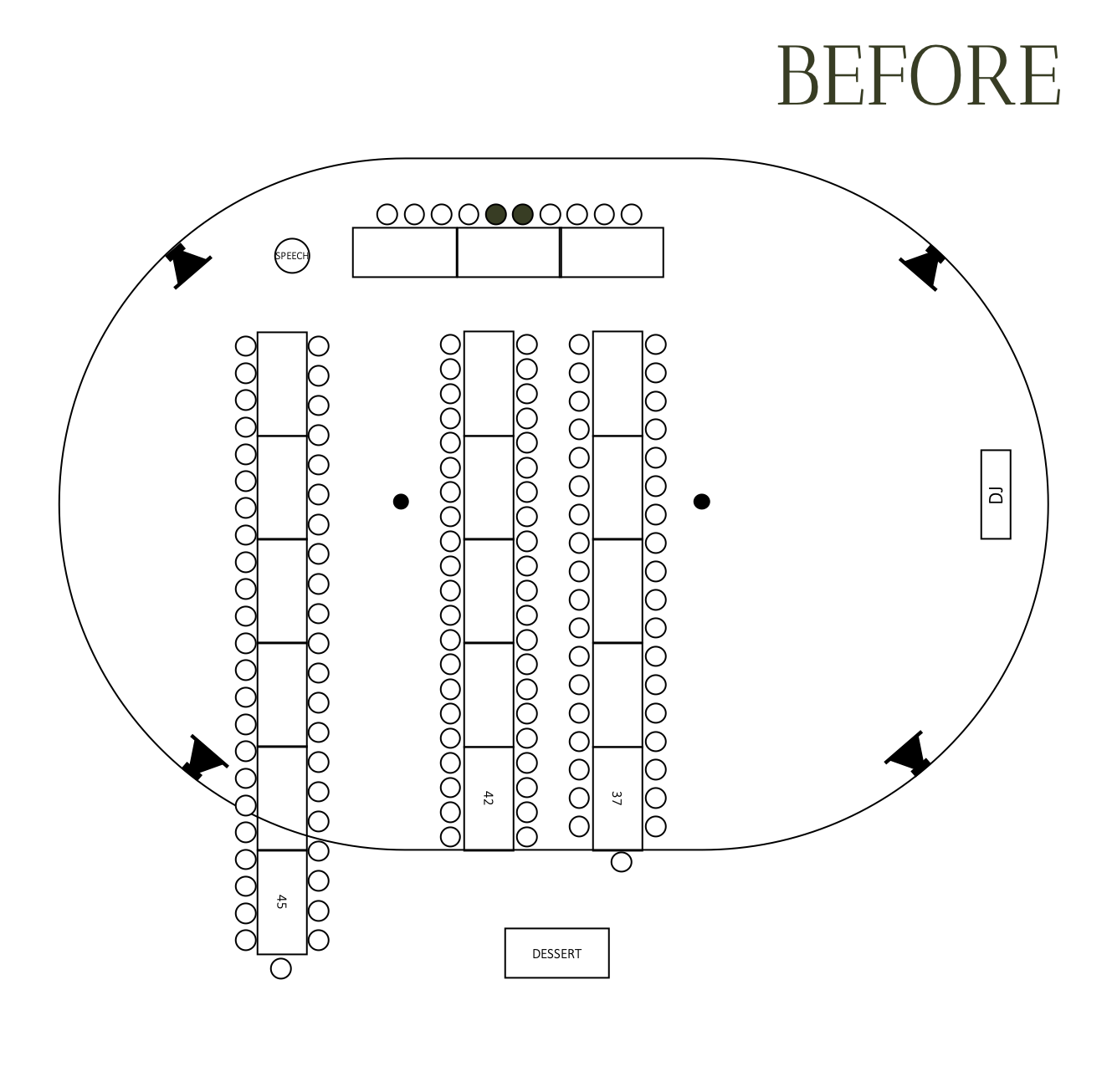 Bad marquee floorplan design with poor furniture placement and missing important items