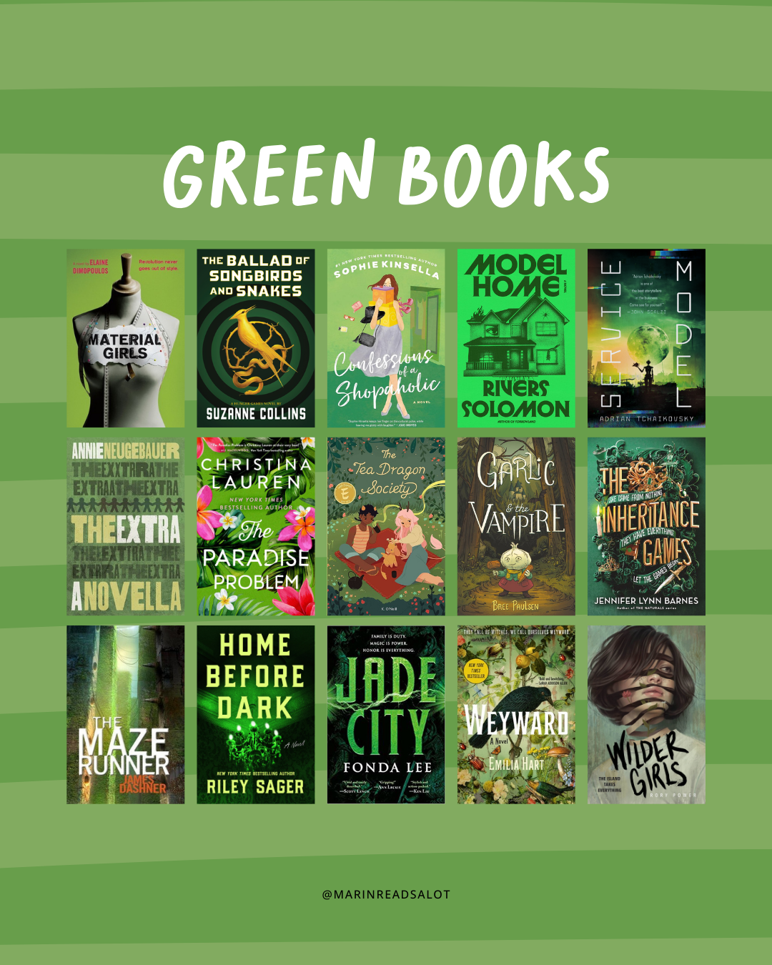Graphic with green book covers