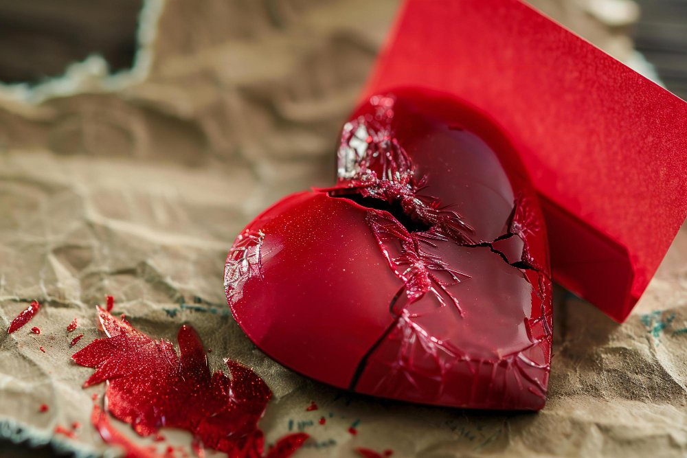 A detailed illustration depicting damaged internal organs from a car accident, combined with a cracked heart