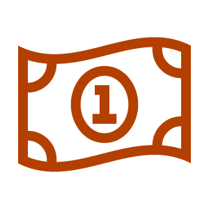 A simple drawing of a one-dollar bill with a circle and the number 1 in the center.