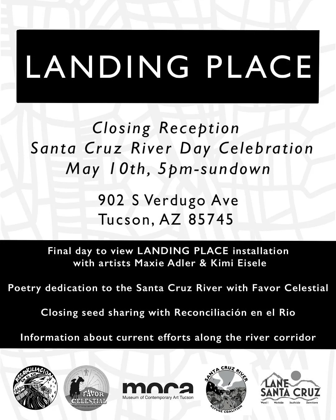 Join us this Saturday, May 10th for the closing reception for Landing Place &amp; Santa Cruz River Day celebration!

5pm-sundown at Verdugo Park (902 s Verdugo Ave)

-Final day to view LANDING PLACE installation with artists @maxie.adler and @kimieis