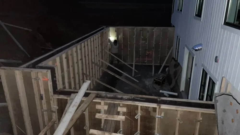 wooden formwork for a basement walkout wall pour by Niagara North Contracting