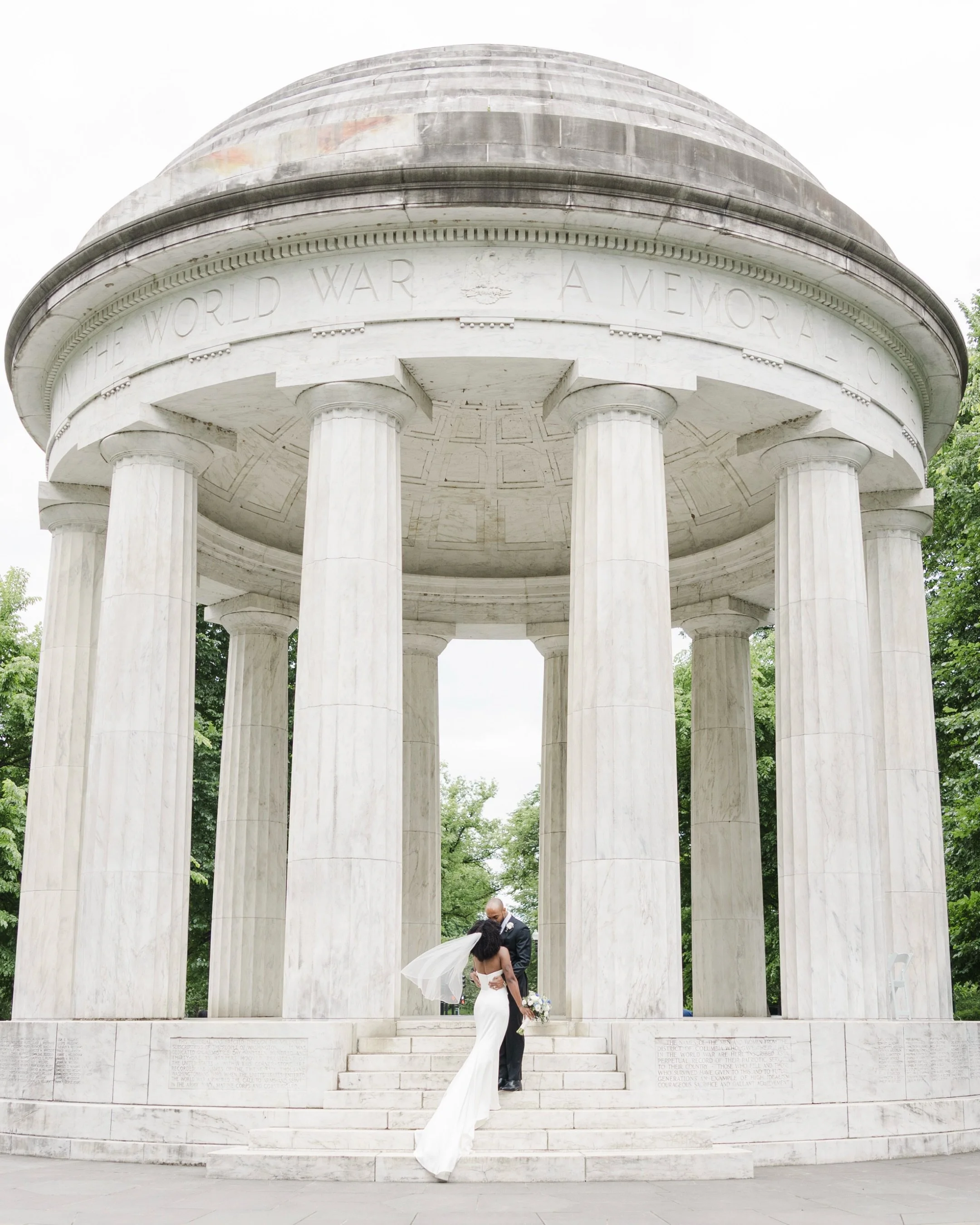 Samia and Andrew&rsquo;s intimate elopement with their closest loved ones was such a special day 🤍 They said their vows at the War Memorial in DC, and afterward we wandered around capturing portraits with the beautiful architecture surrounding us.

