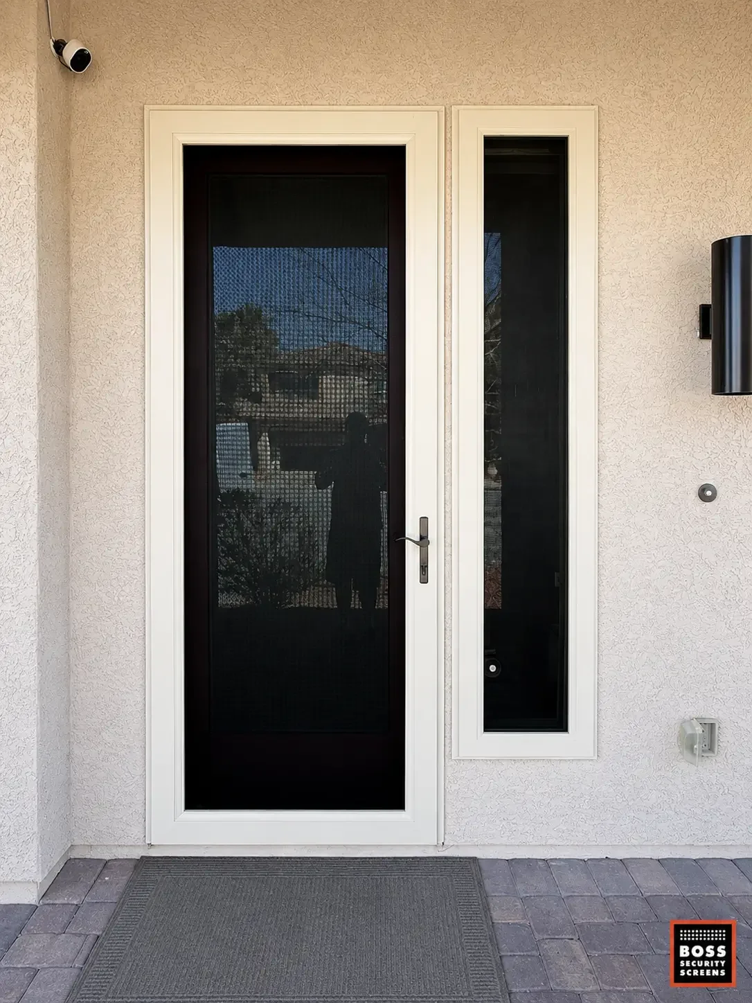 white-framed-single-hinged-security-screen-with-side-glass-insert.webp