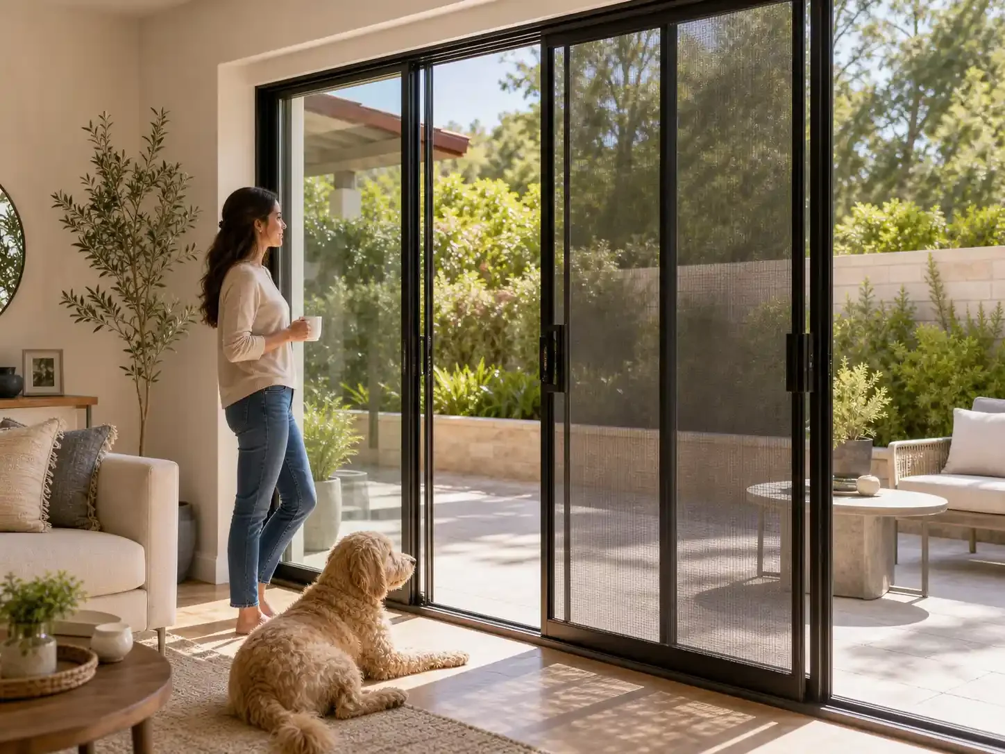 Custom sliding security screen door for a residential patio