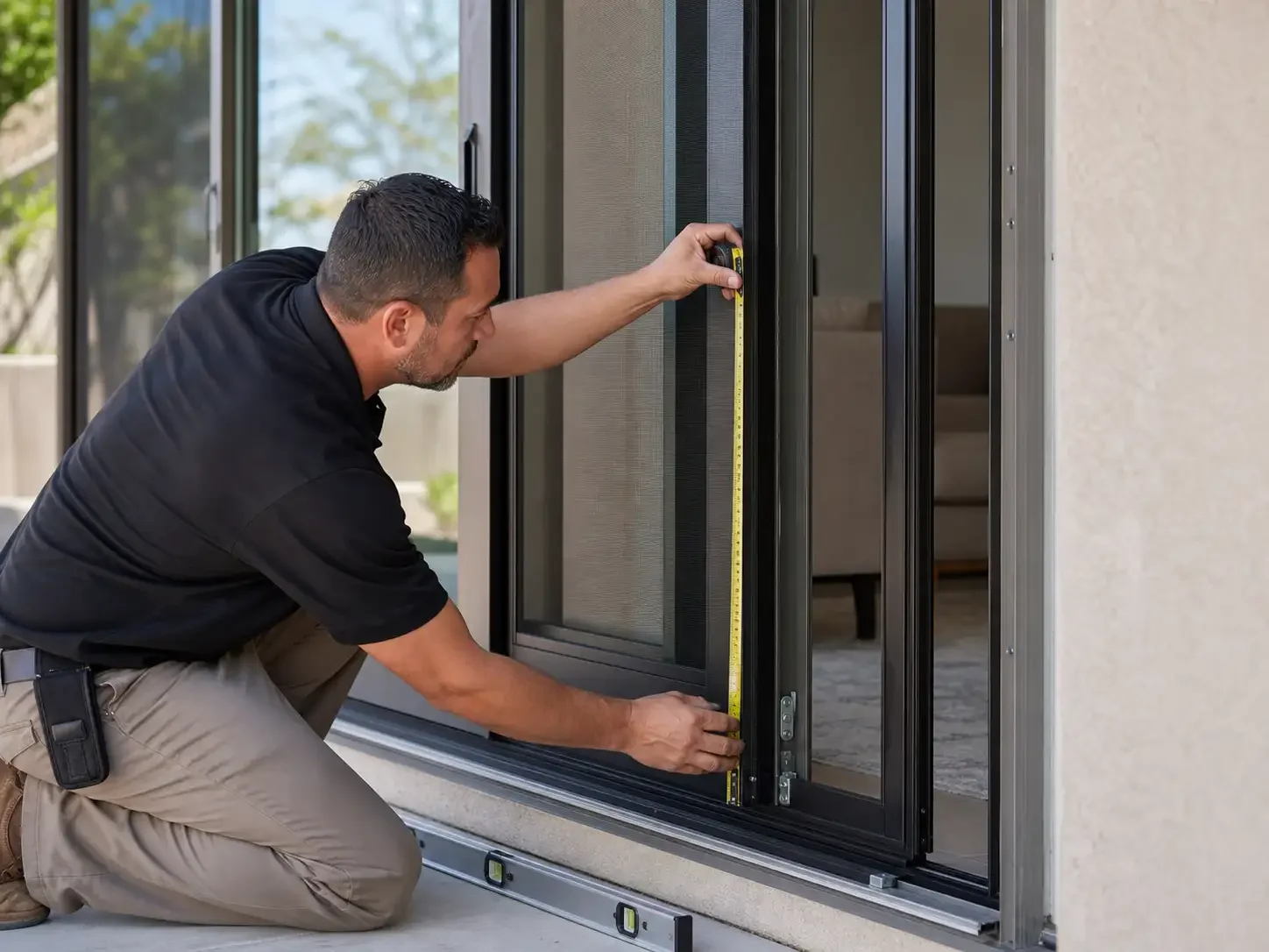 Sliding security screen door installation detail