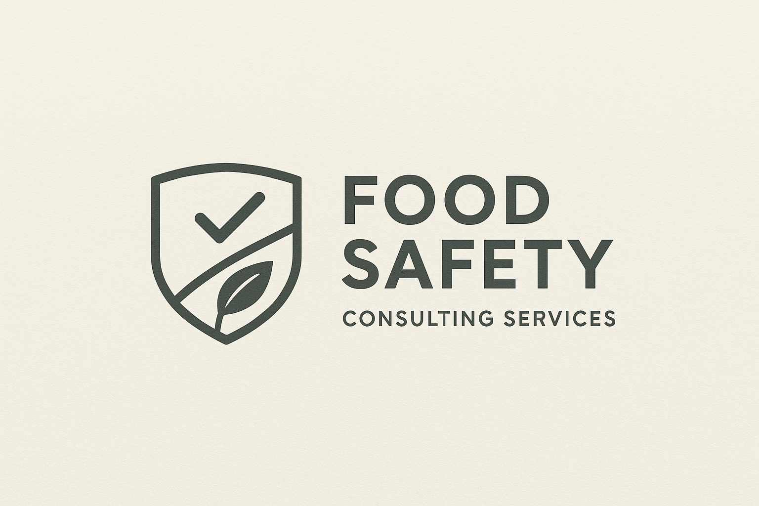 Logo for Food Safety Consulting Services featuring a shield with a checkmark and a leaf.