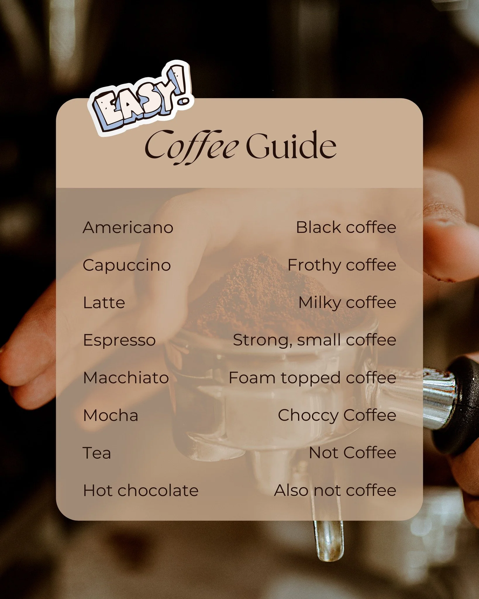 Your easy coffee guide ☕👇
Because sometimes you just need someone to tell you what the difference is between a latte and a &ldquo;fancy latte.&rdquo;
Which one are you ordering today? 😅