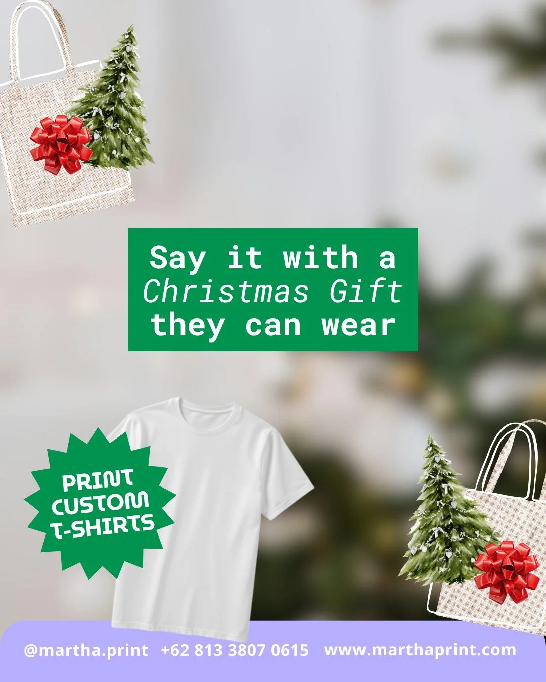 Still looking for Christmas gifts for your loved ones? 🎄 Make it personal this year and gift custom printed t shirts with your own design. 💚 Contact us for more.

📝 Single or bulk textile printing
WEB www.marthaprint.com
WA +62 813-3807-0615

#tex