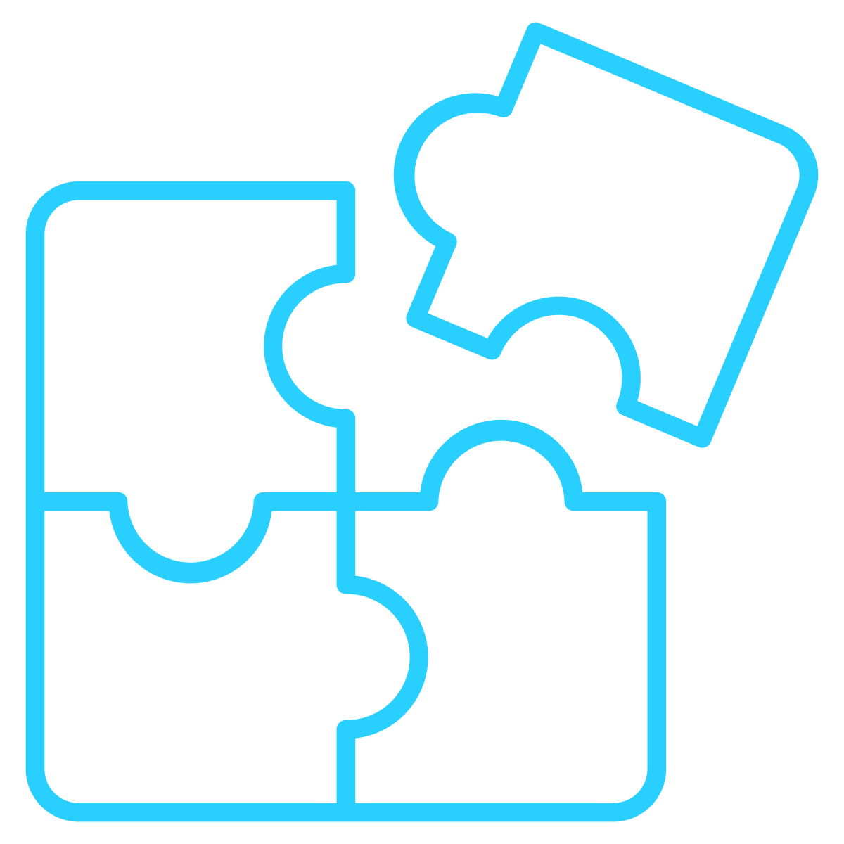 Outline of four interlocking puzzle pieces in blue.