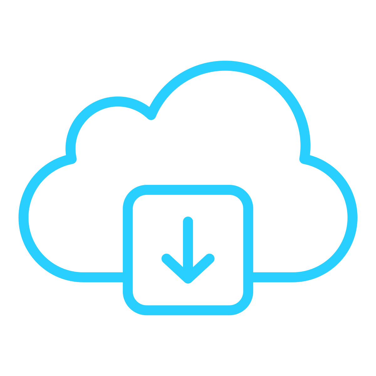Blue outline cloud icon with a download arrow inside, indicating cloud download or cloud storage.  Contracts, templates, documents, accessible for free today.