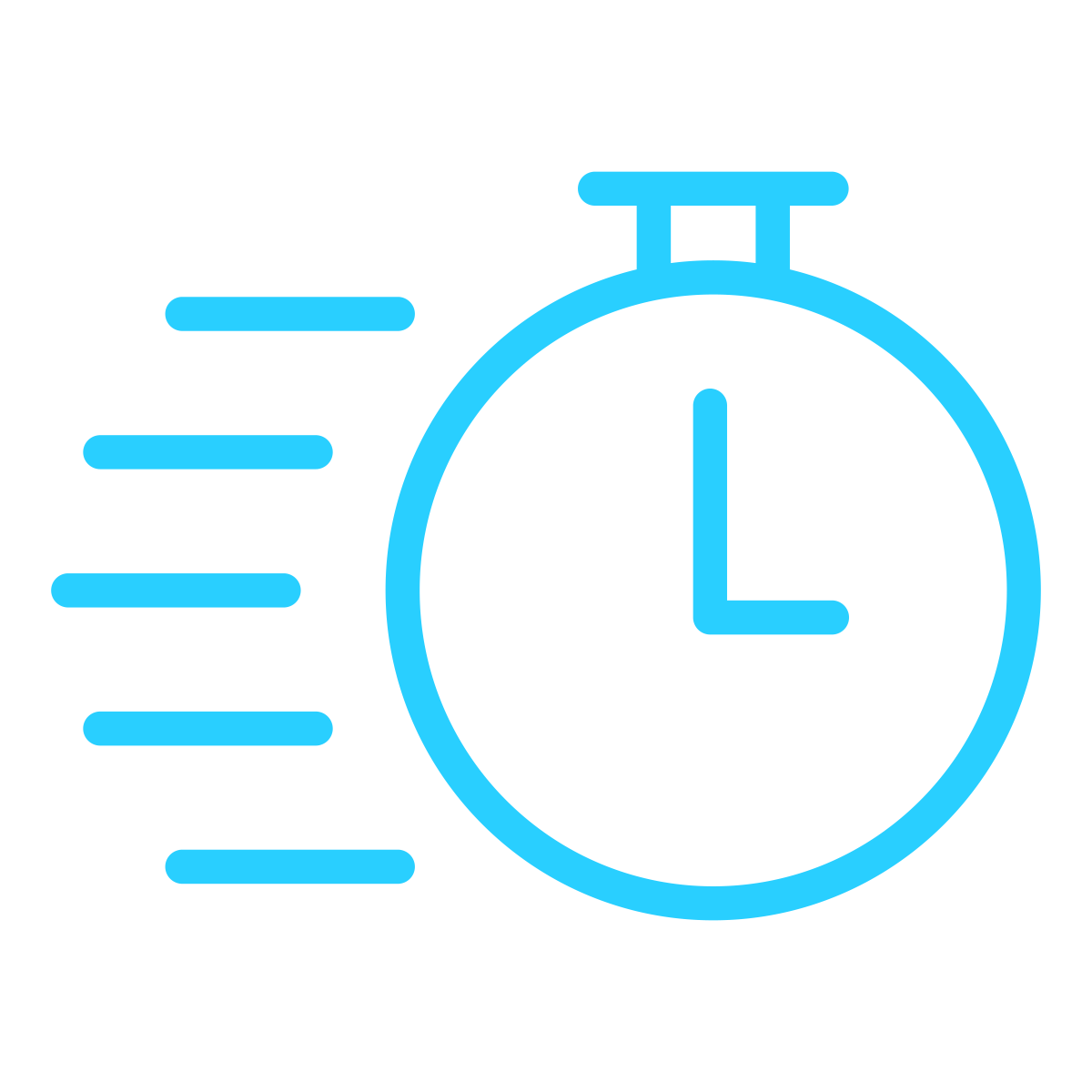 Blue stopwatch icon with motion lines indicating speed or urgency.