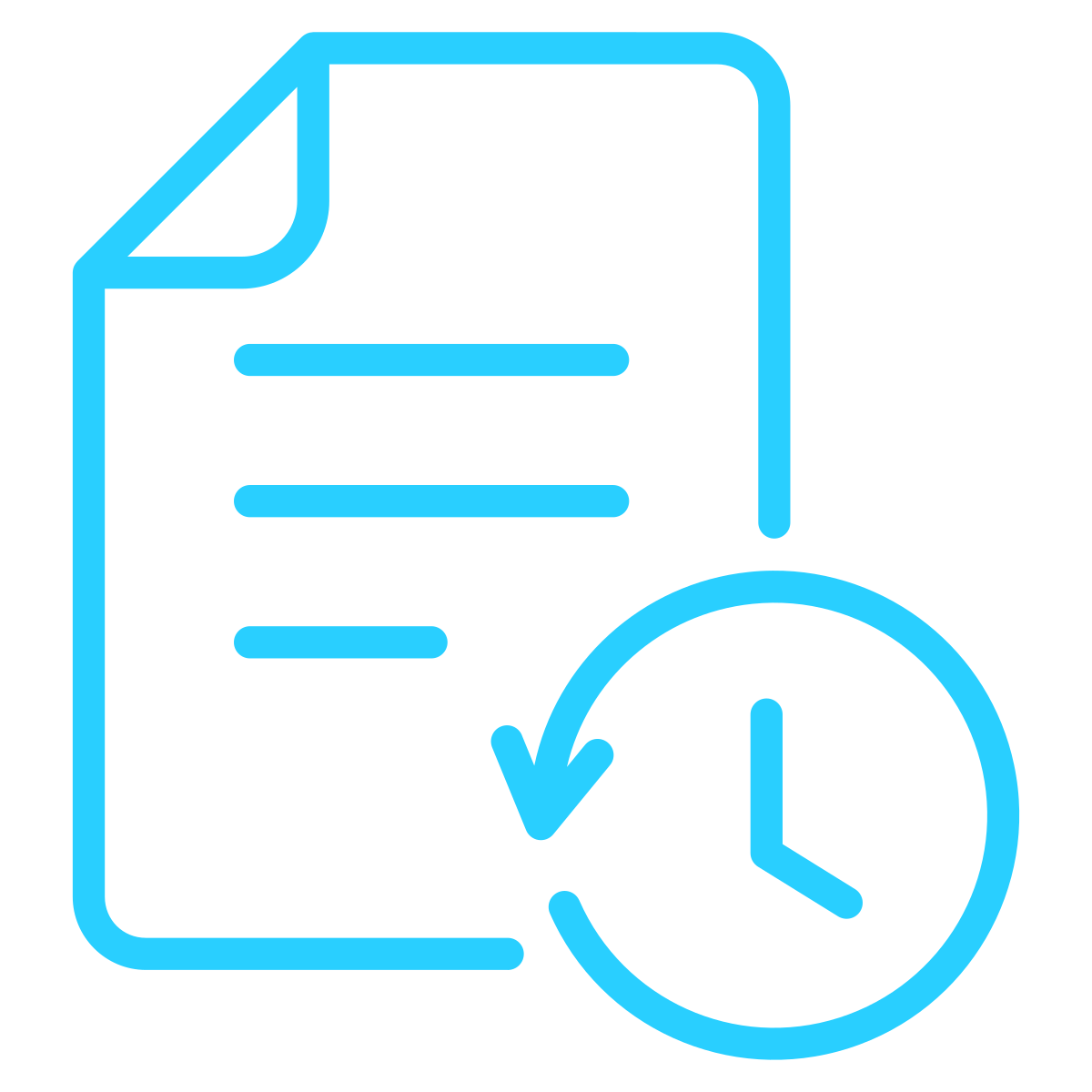 Outline of a document with lines of text and a clock indicating scheduled or past time.  Quick smooth contracts.