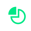 Green stylized pie chart logo on a black background