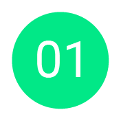 Green circular badge with white number '01' in the center.