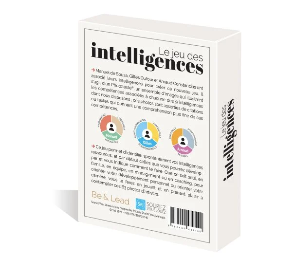 Ce jeu, inspiré d’un photomontage et de citations autour de 45 compétences, nous aide à identifier nos intelligences clés parmi les 9 existantes. Il s’utilise aussi bien pour la gestion de carrière que pour le développement personnel.