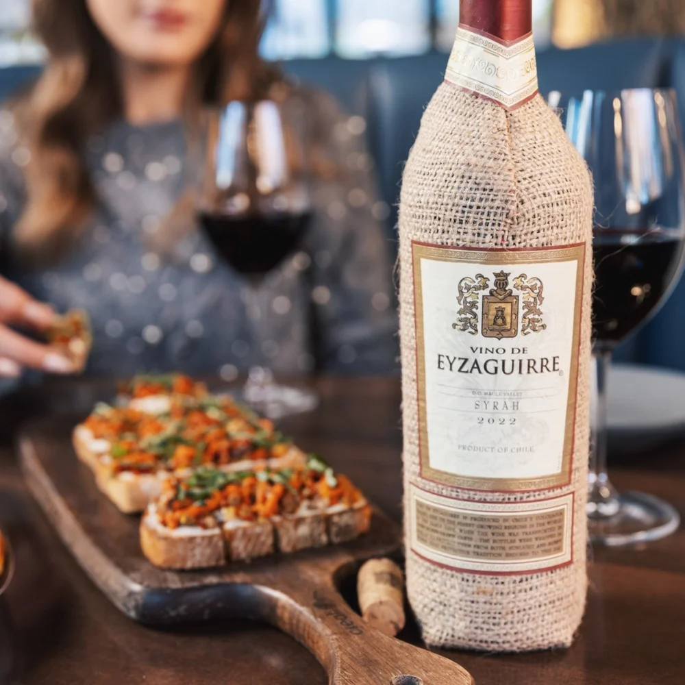 Bruschetta with a bottle of wine