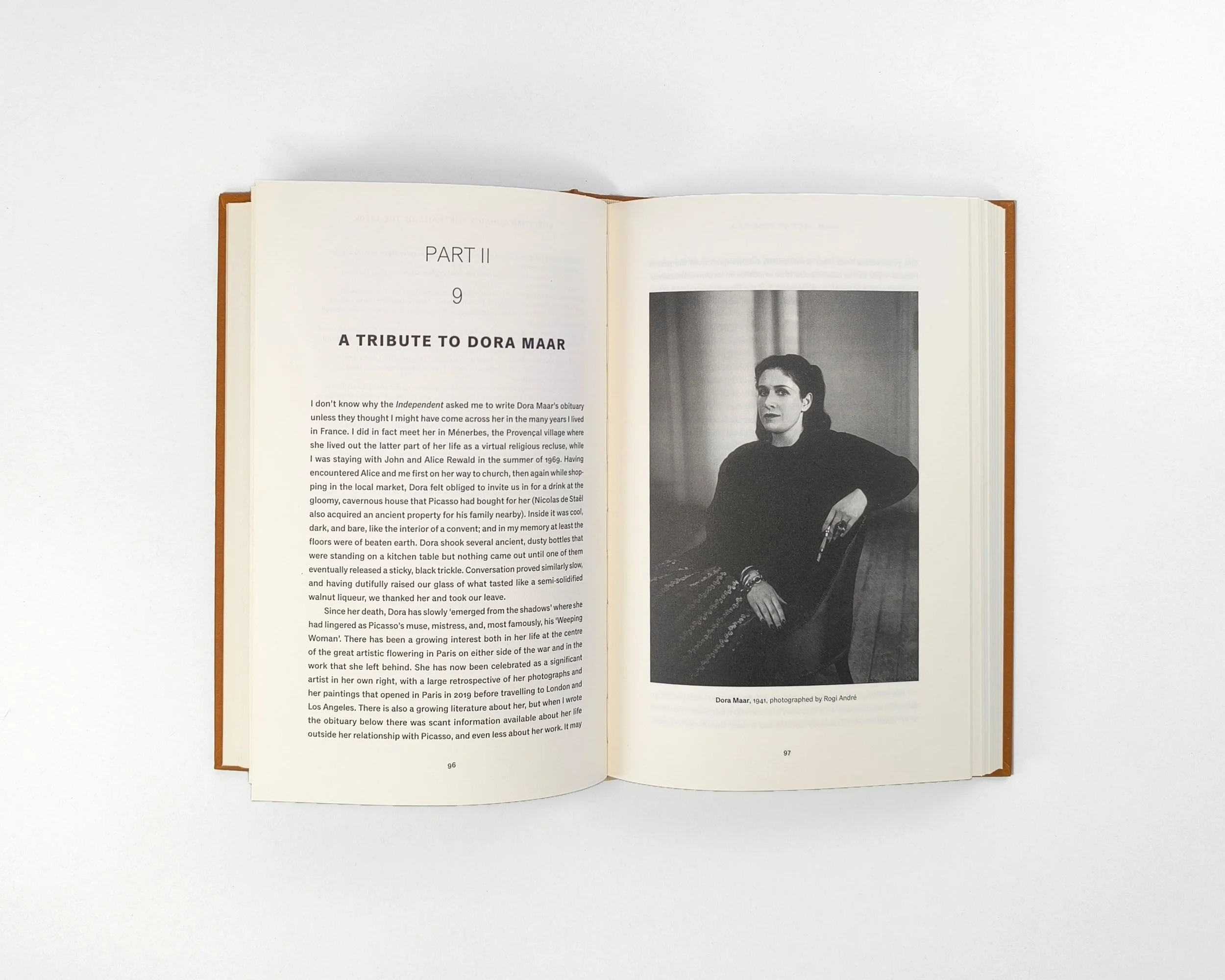 Artists' Lives Interior page layout designed by Karolina Prymaka for Thames & Hudson illustrated art book, Dora Maar