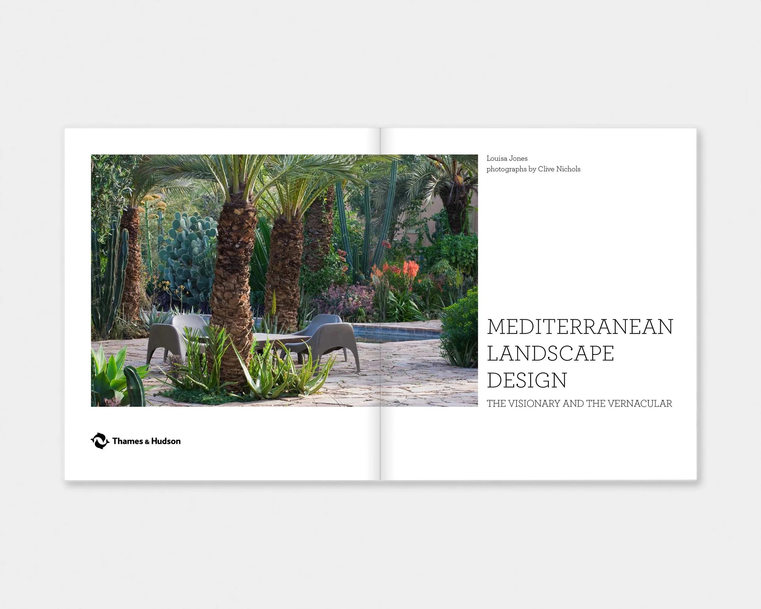 Mediterranean Landscape Design interior layout designed by Karolina Prymaka for Thames & Hudson illustrated garden book, title page