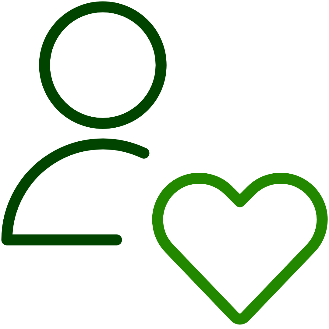 Outline of a person and a heart symbol, both in green.