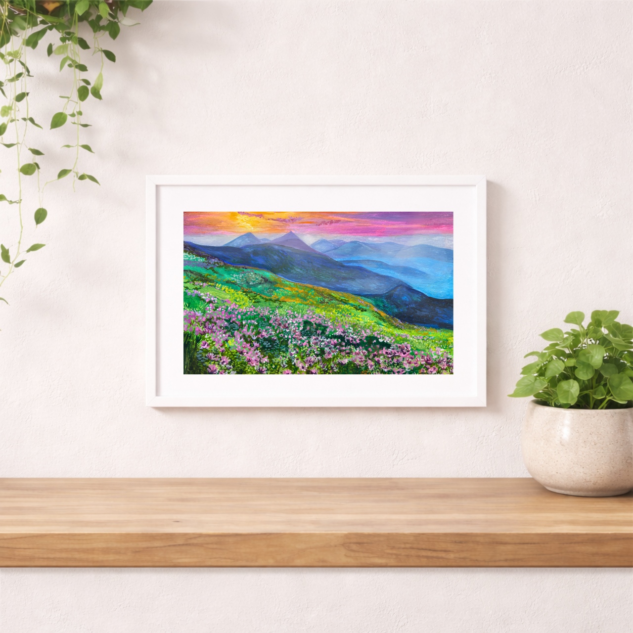Sky Fire & Petals Painting — Landscape Art Print