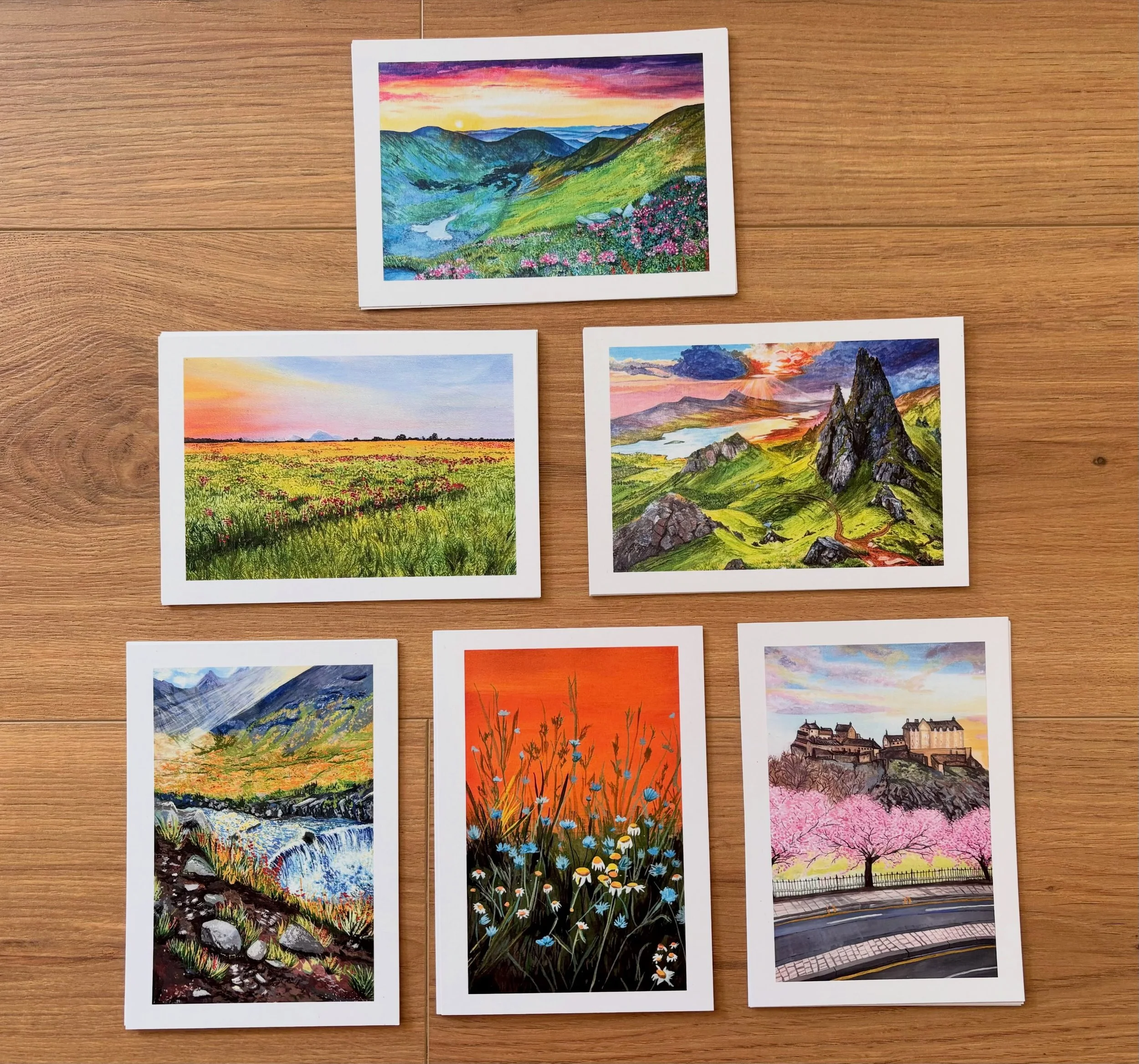 Yay new mini postcards have arrived ready for next weekends market at the Meadows in Edinburgh 🙌Which do you like the best? 

#meadowsedinburgh #selftaughtartist #handmadeprints