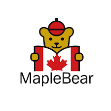 A cartoon bear holding a Canadian flag, wearing a red hat, with "MapleBear" written below.