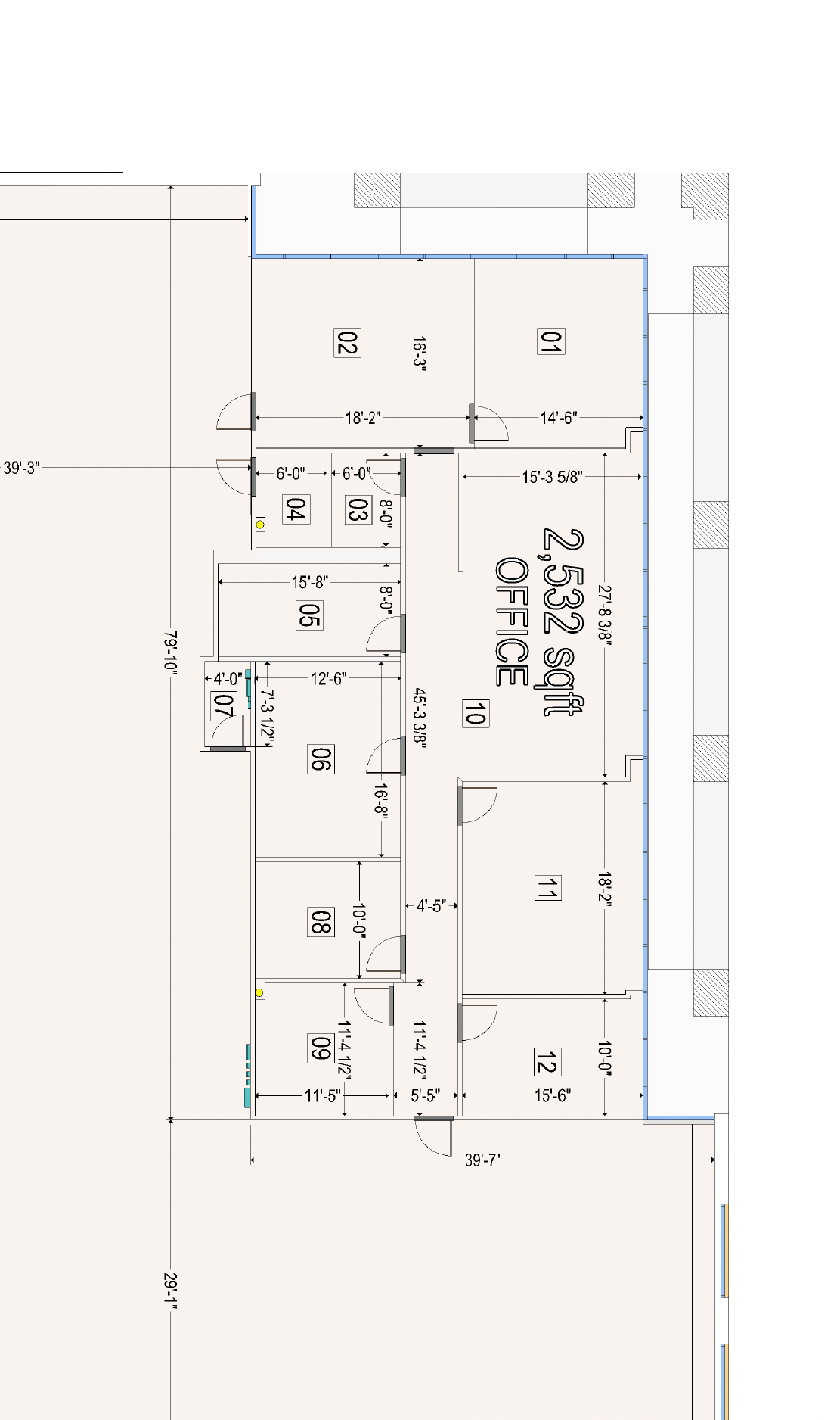 Architectural 2d floor plan commercial Office, showing room labels, dimensions, and layout.