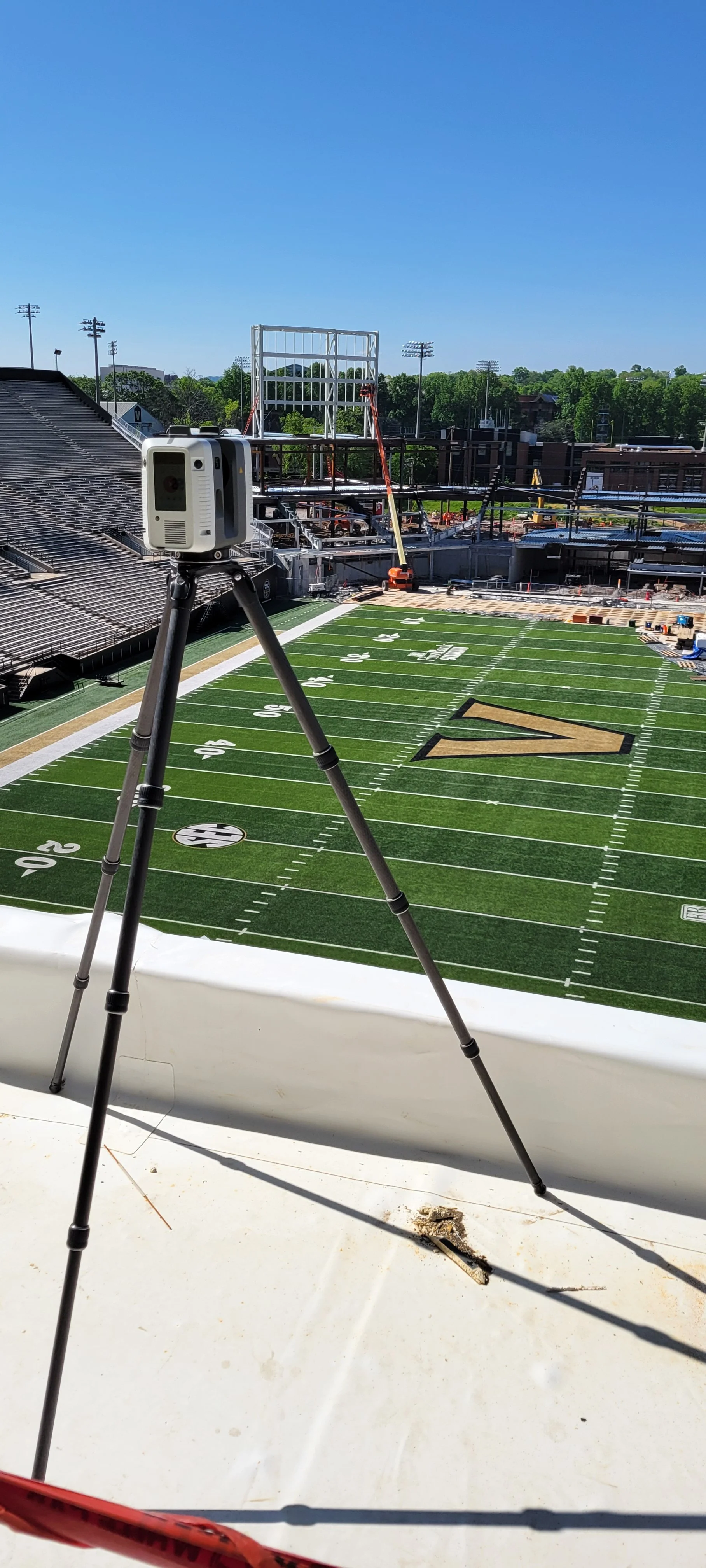 Sentinel Scanner Set Looking over Football Field ready for 3d Scan and Mapping