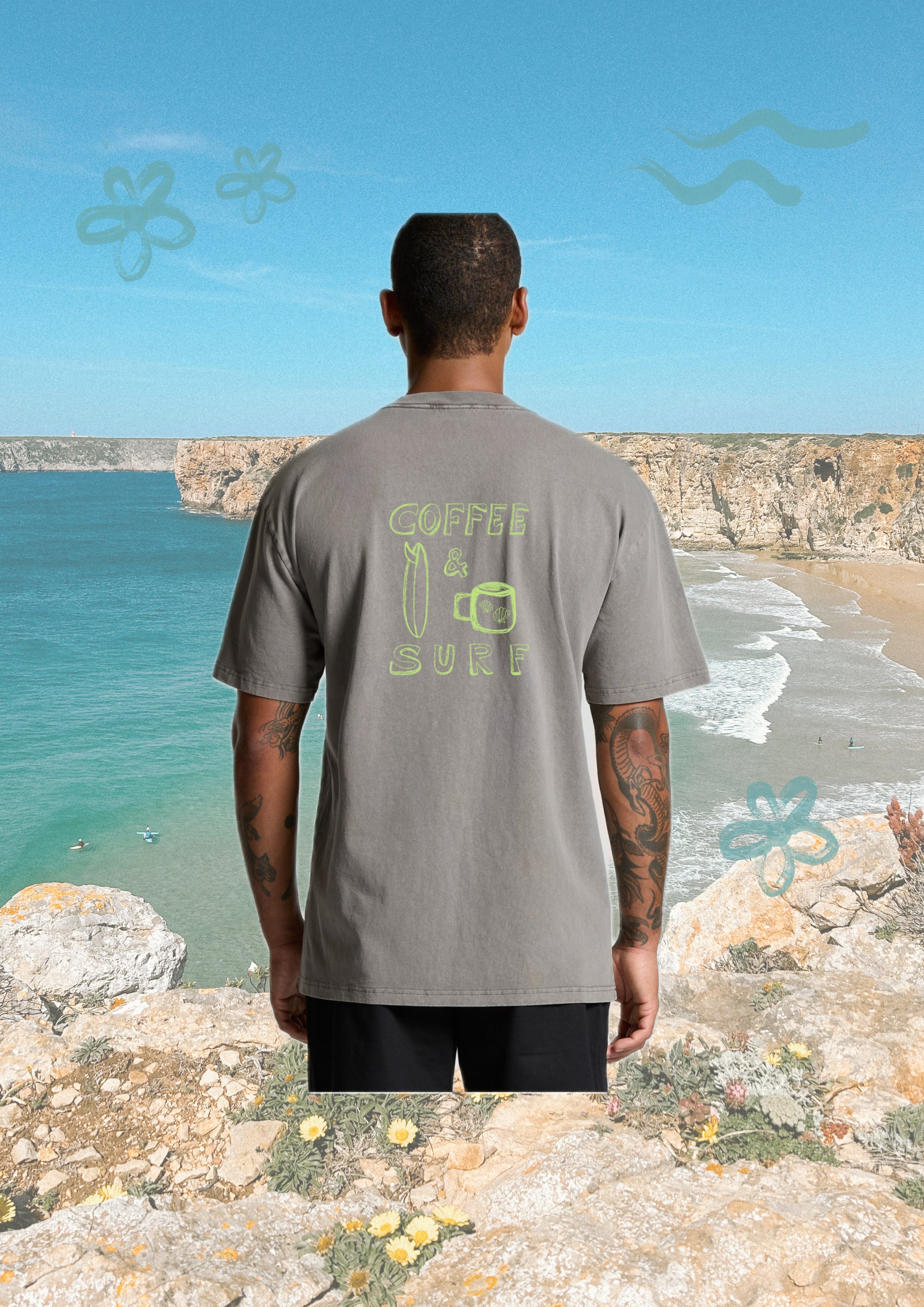 coffee and surf graphic tee by saltwater tones