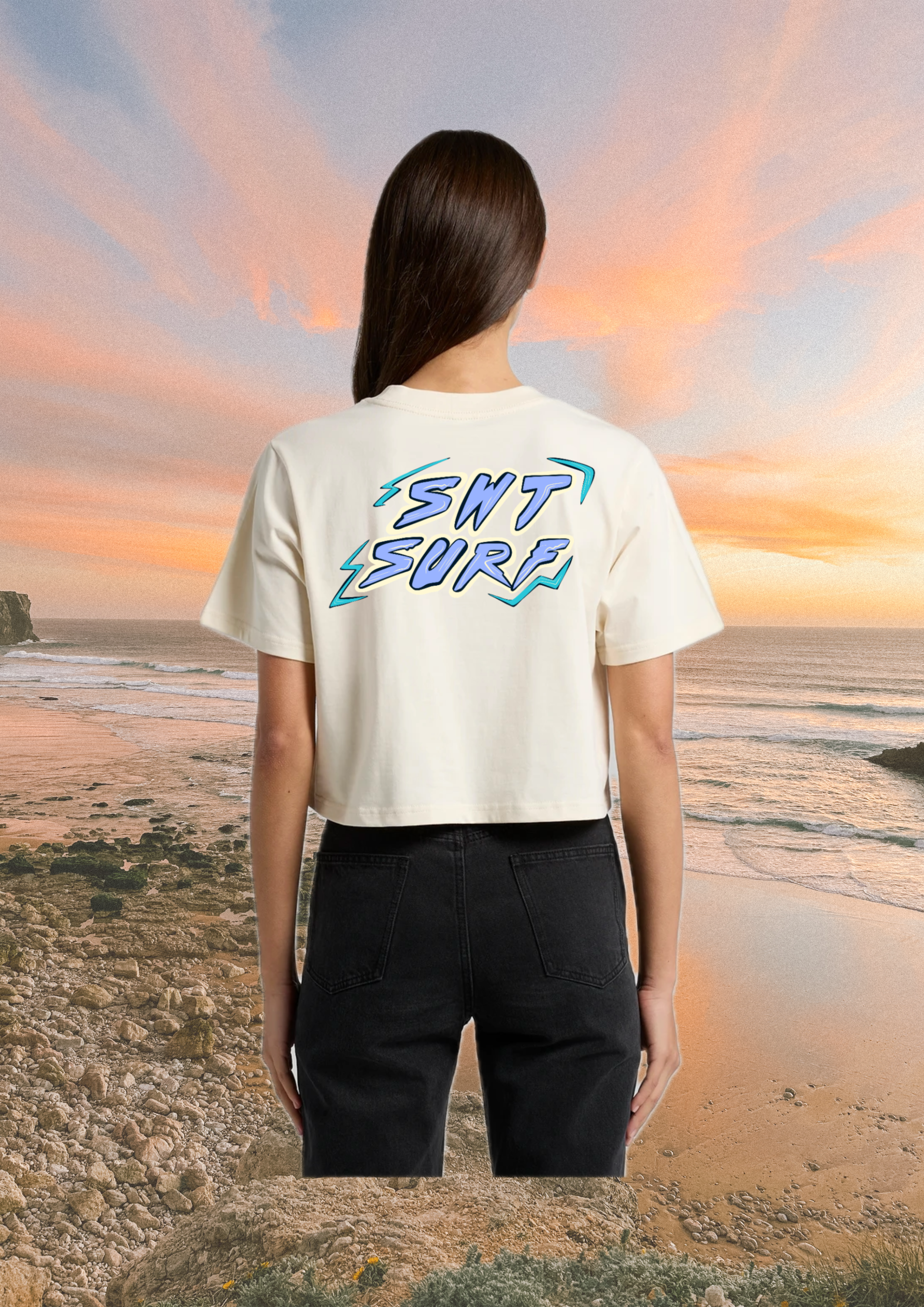 women's crop tee surf wear by saltwater tones