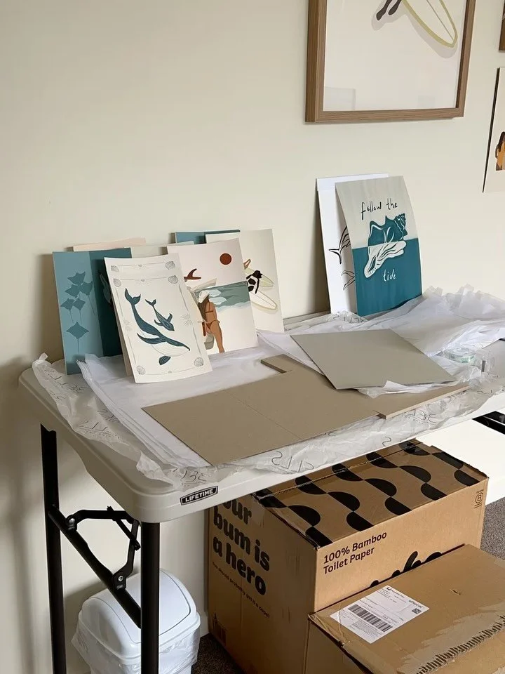 Prepping a whole sale order. This one went to @zeal.and.flow in Cape Paterson, here in VIC. 🩵 if you&rsquo;re in the area make sure to step in, they have a beautiful selection of home goods.

#surfart #oceaninspiredart #oceanartwork #surfculture #co