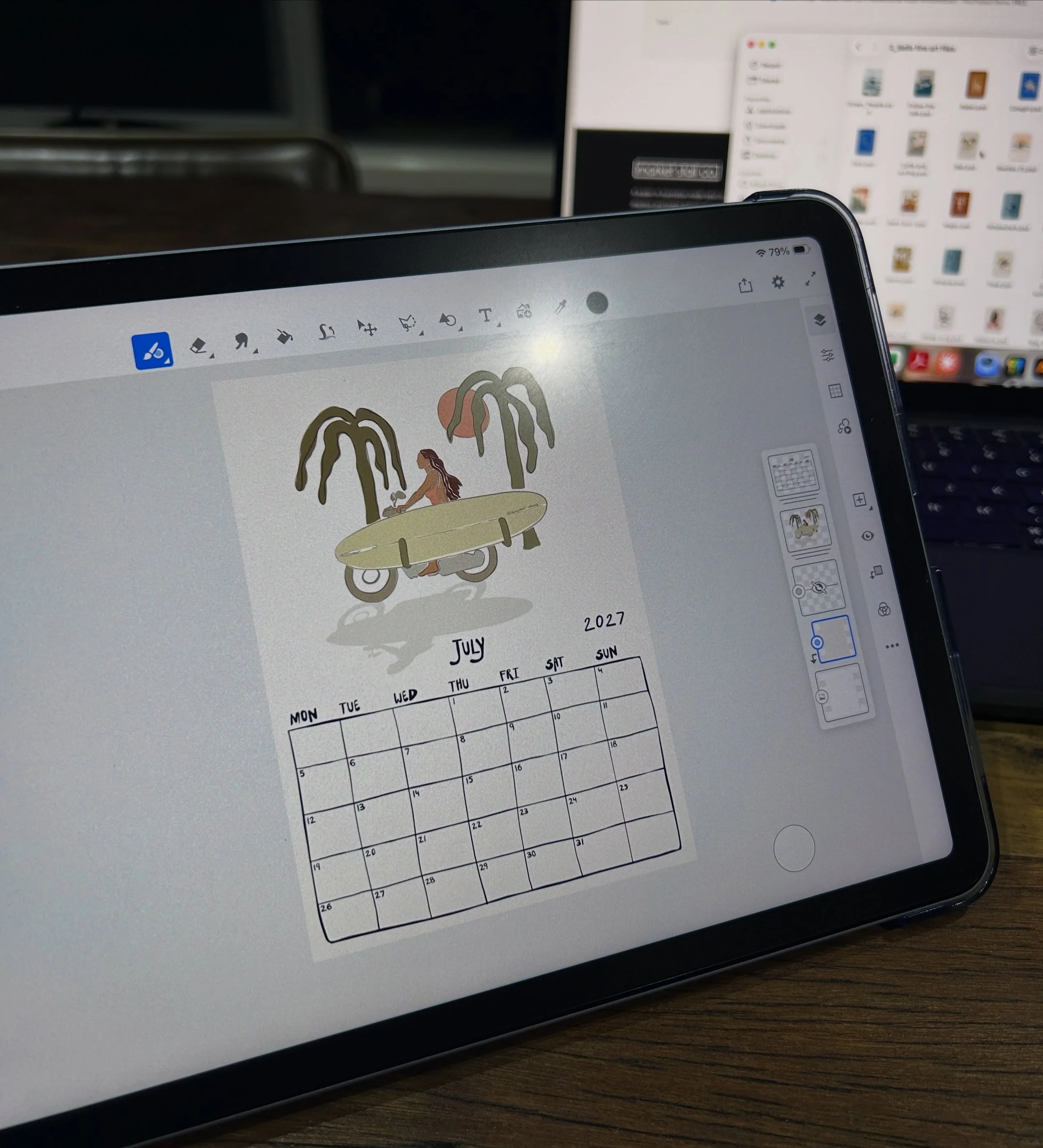 Currently designing next years calendar.
Everything about this one is hand drawn, the numbers, grid, font, and of course the artworks. And as the last one, at the end of the year you can cut out the art and hang it in your space ✨

#calendar2027 #sur