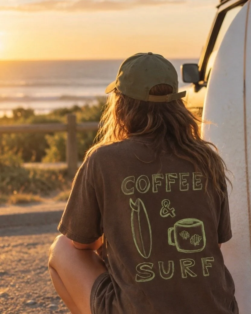 Coffee &amp; Surf Tee available online. Go to link in bio or to www.saltwatertones.com

#coffeeandsurf #surfwear #surfapparel #surfclothing #surfculture