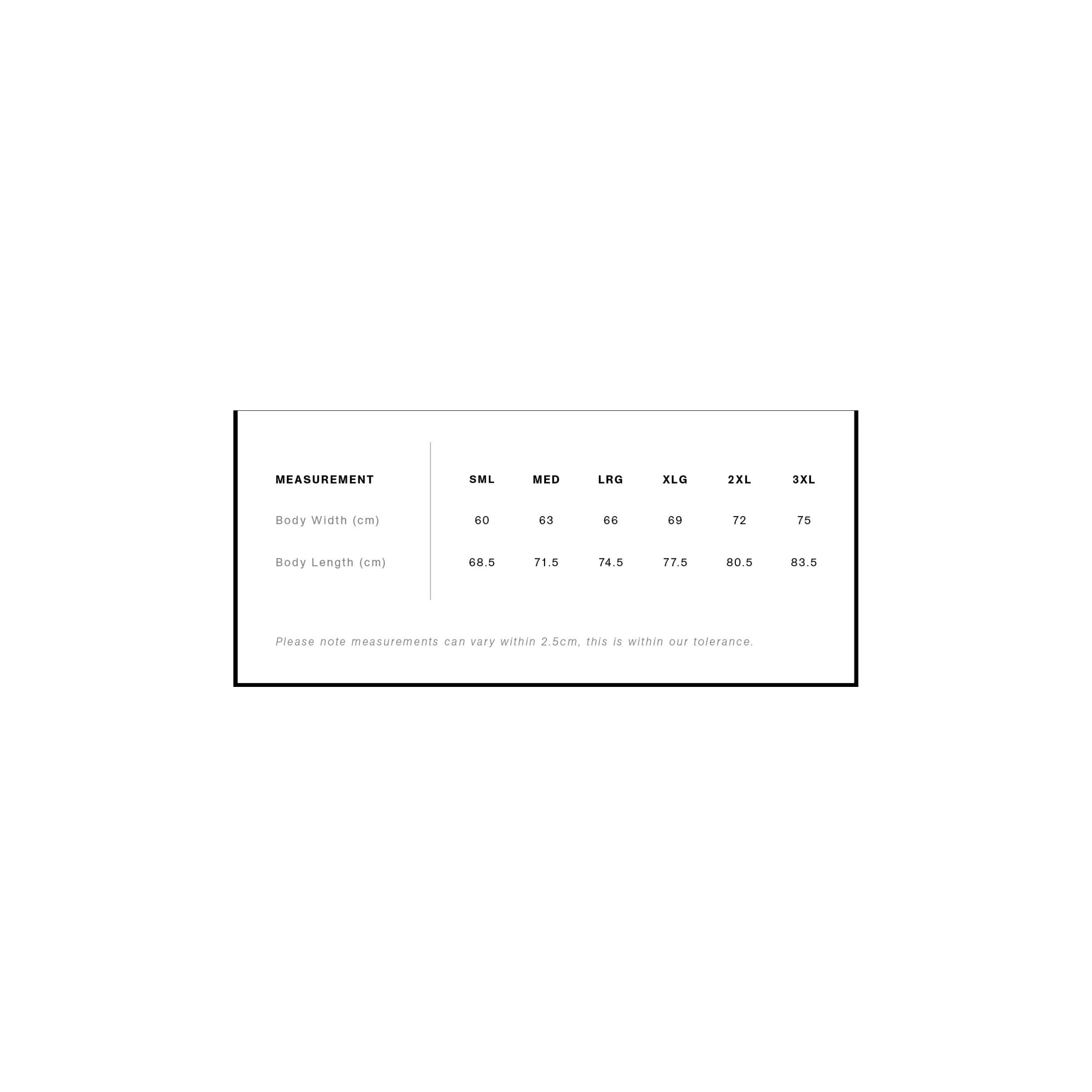 Size guide stay salty tee