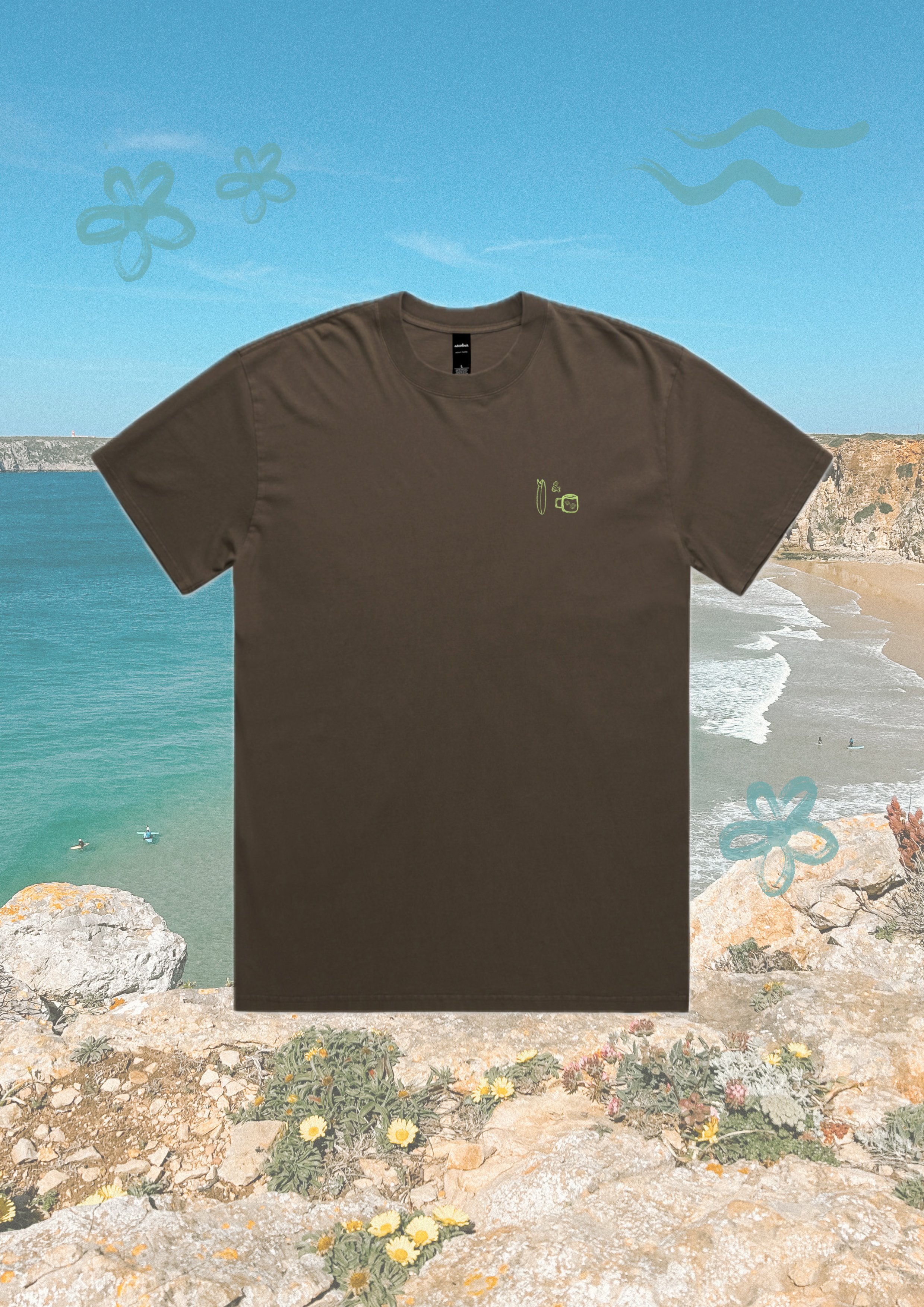 coffee and surf tee pre order by saltwater tones