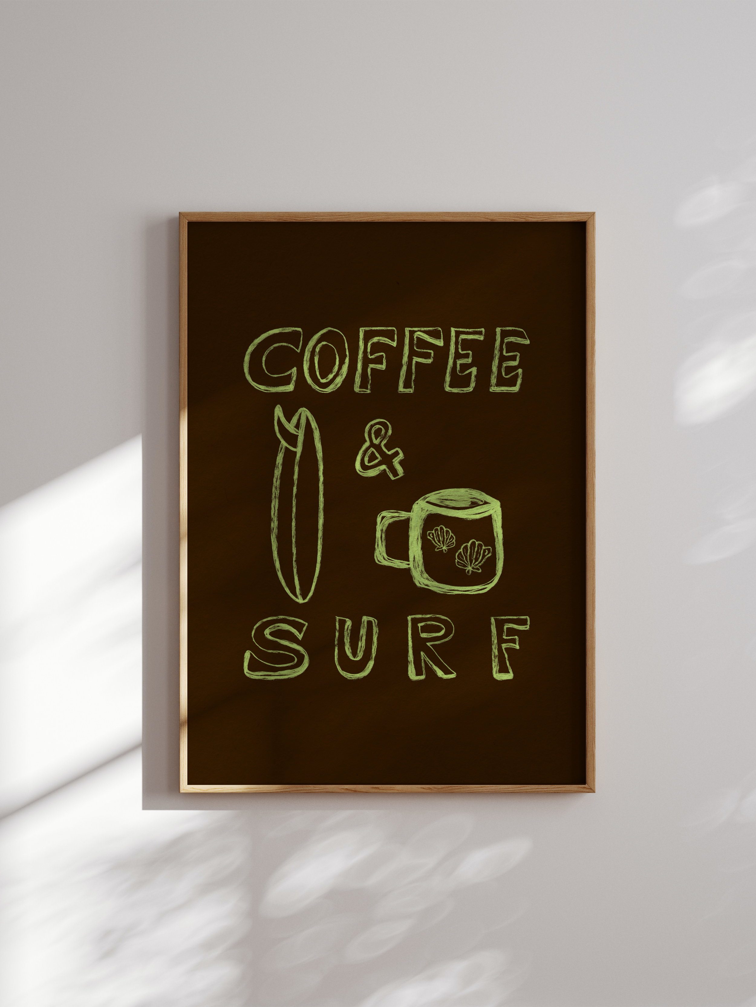Coffee and surf artwork for cafe by saltwater tones