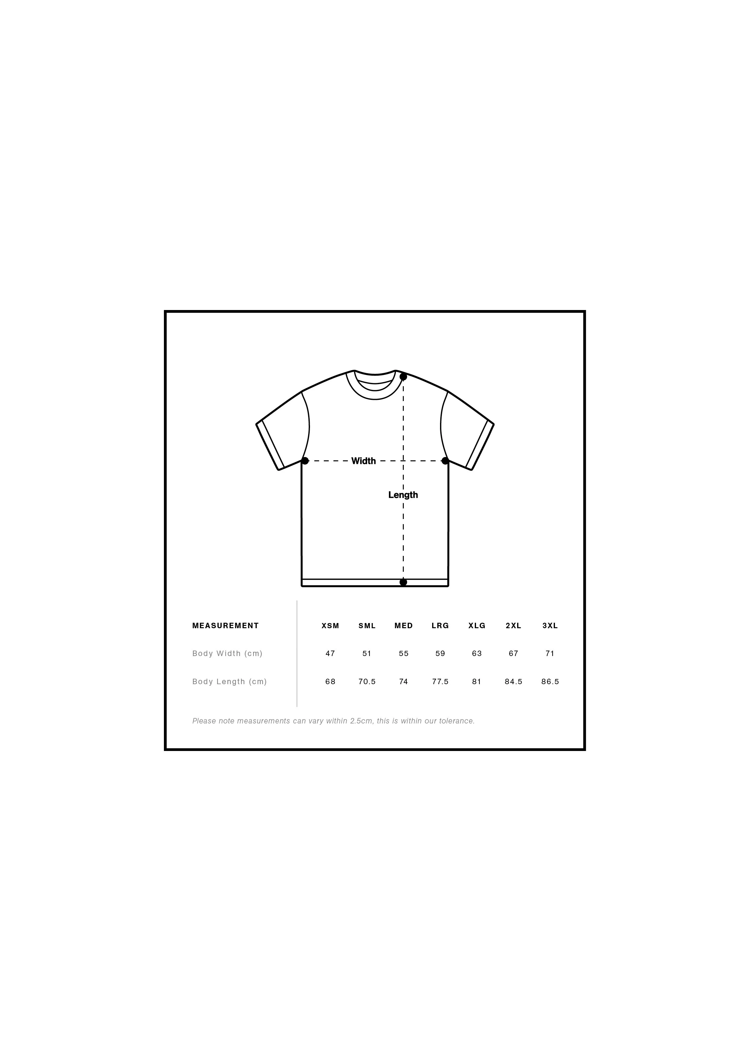 size guide coffee and surf tee by saltwater tones