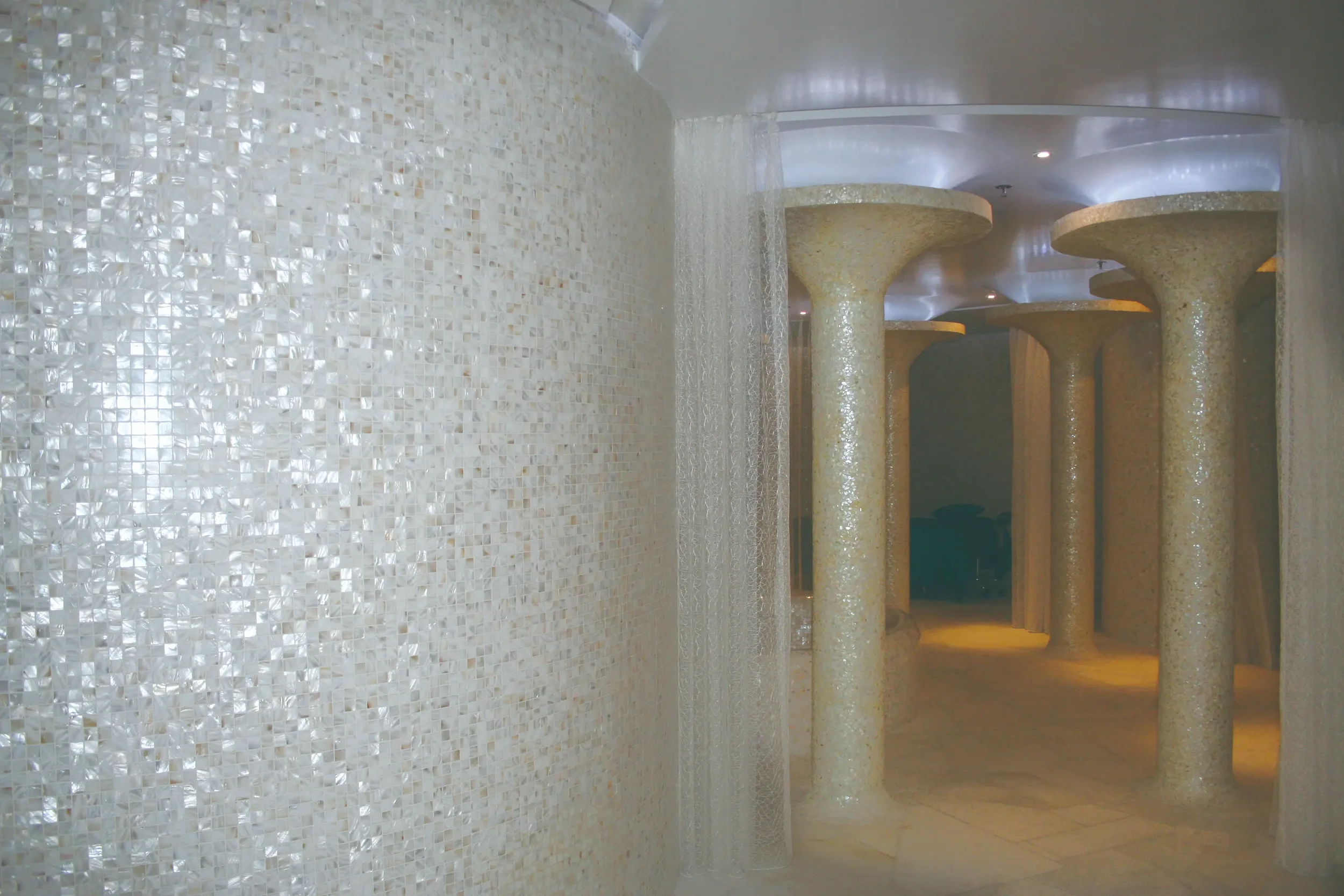 White mother of pearl mosaic in a spa area