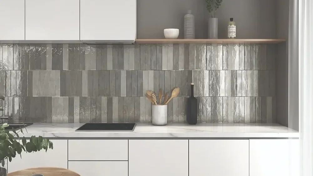 Ceramic Grey Wall Tiles on a kitchen Splashback area