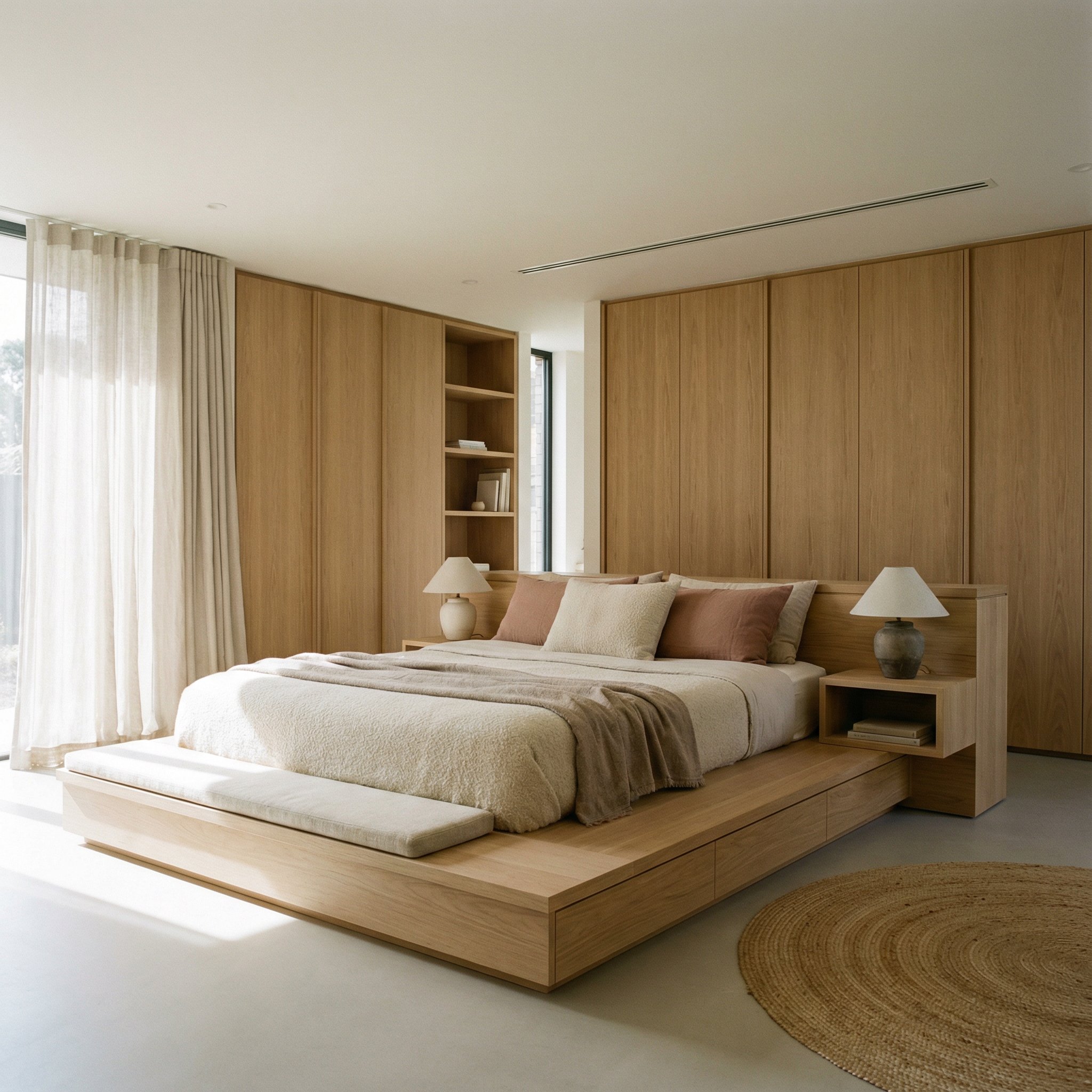 Made-to-measure bedroom furniture including bed and wardrobes, Merchel Stolarka
