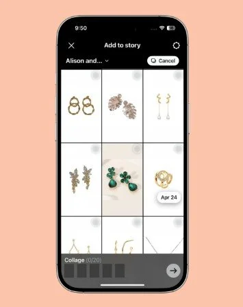 screenshot showing step by step how to use Instagram collage feature