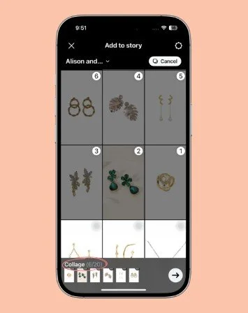 screenshot showing step by step how to use Instagram collage feature