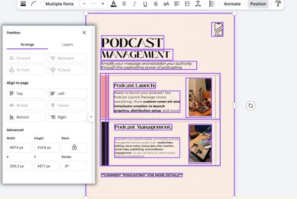 screenshot showing a canva hack using the position feature