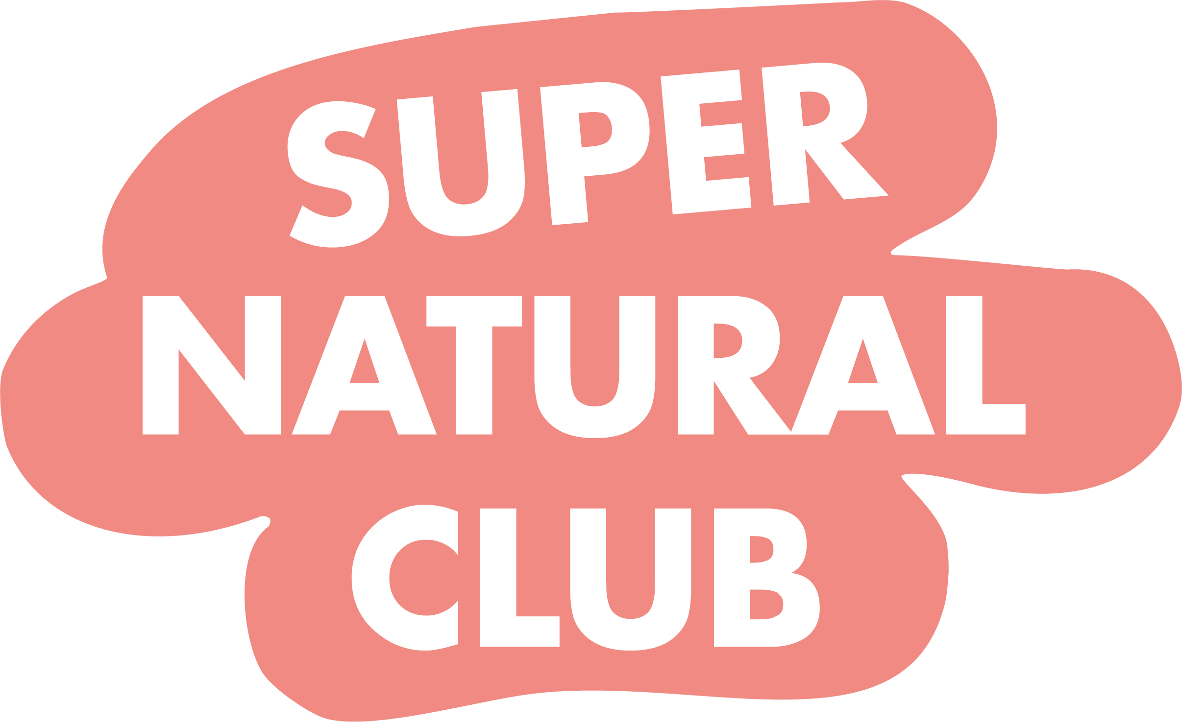 Logo rose avec texte blanc indiquant "Super Natural Club"