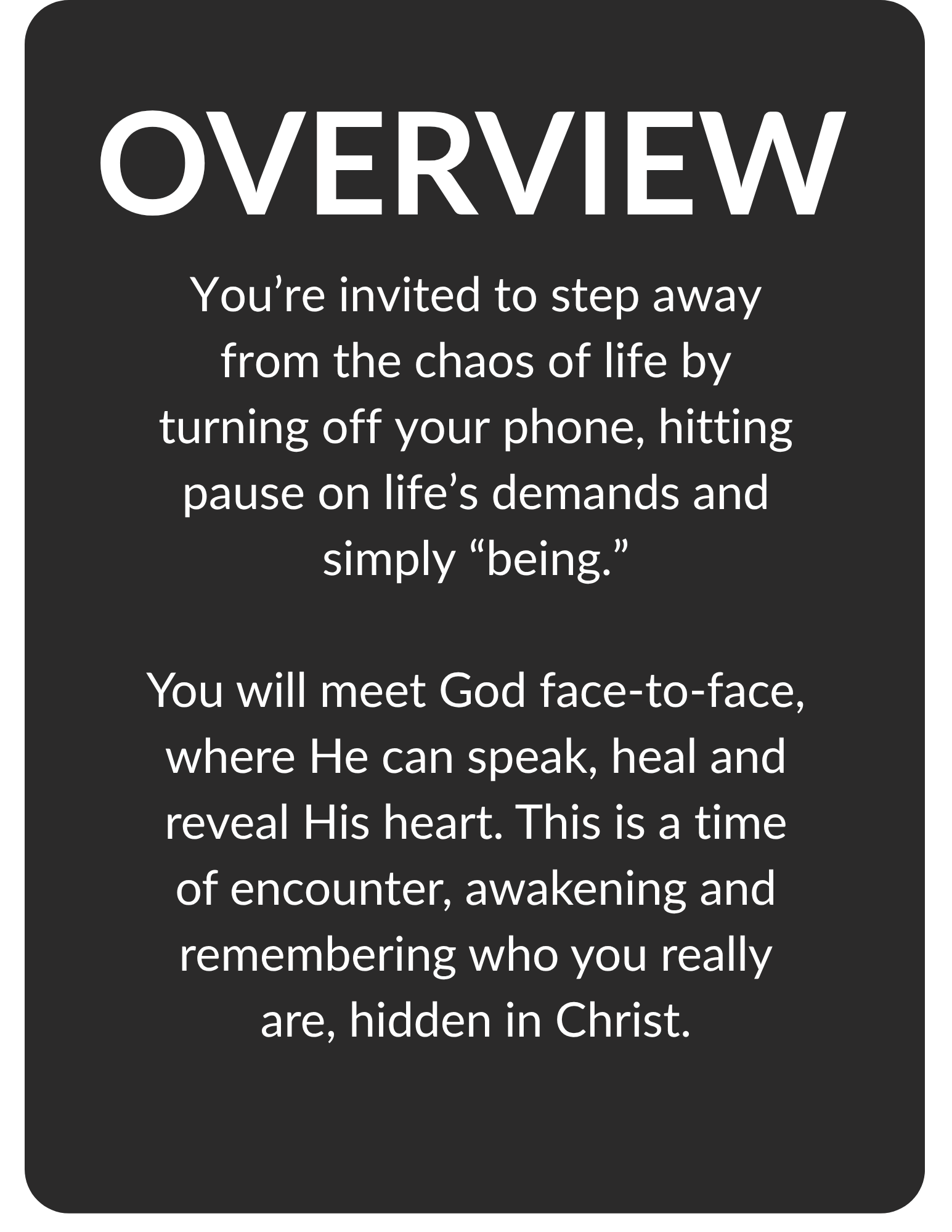 A religious-themed quote about stepping away from daily chaos to meet God face-to-face, emphasizing spiritual reflection and renewal.