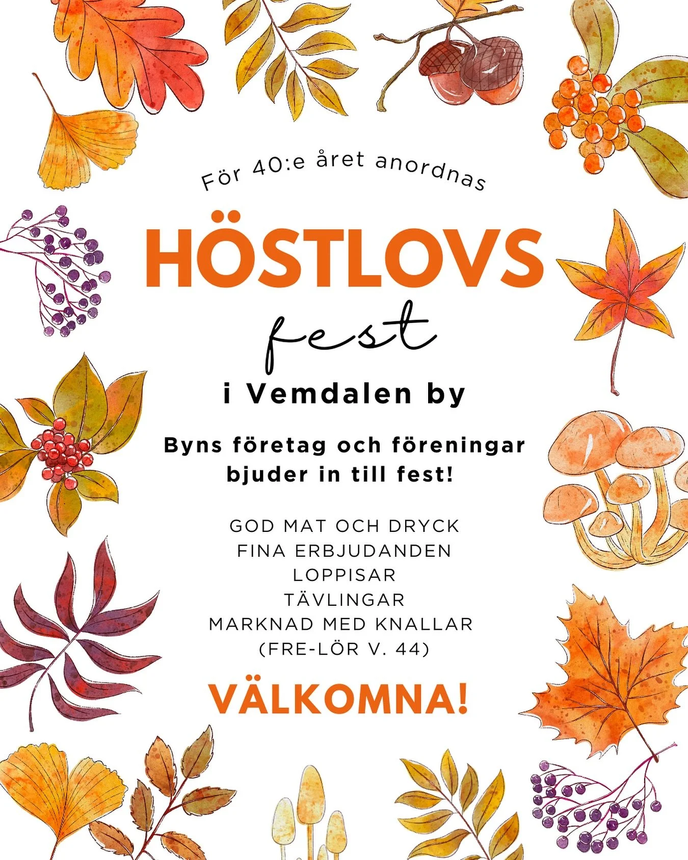 🍁 H&ouml;stlovsfest i Vemdalen by! Vecka 44 bjuder Vemdalens f&ouml;retagare och f&ouml;reningar in till en hel vecka fylld av erbjudanden, t&auml;vlingar och aktiviteter f&ouml;r hela familjen och jag h&aring;ller s&aring;klart g&aring;rdsbutiken &