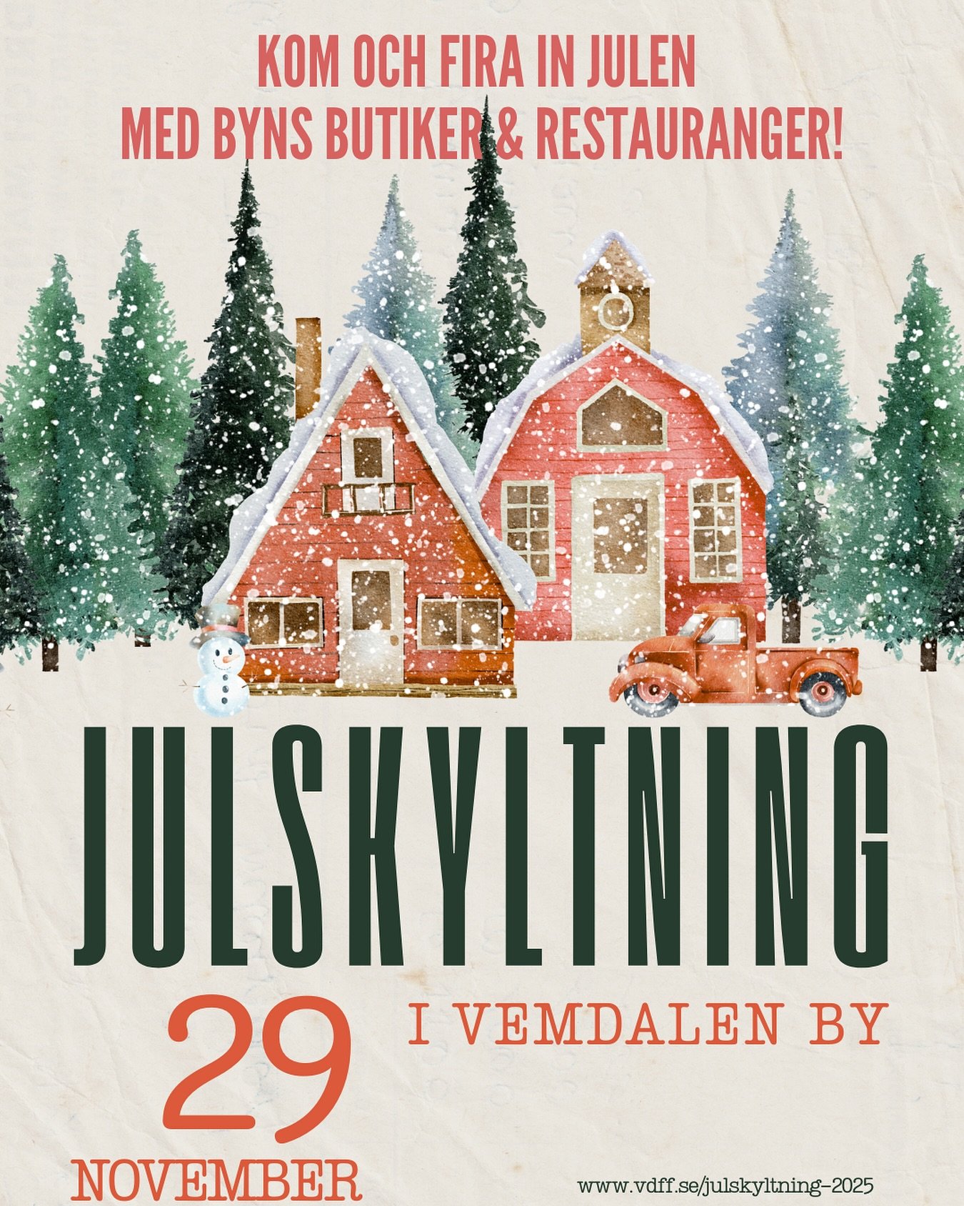 Julskyltning i Vemdalen 29 november! Samma helg bjuder hembygdsg&aring;rden julmarknad, Vemdalsskalet p&aring; skidtestarhelg och Novemberkalas samtidigt som premi&auml;r f&ouml;r julmarknad &auml;ven p&aring; Skalet! 🎄

🎁 G&aring;rdsbutiken med fo